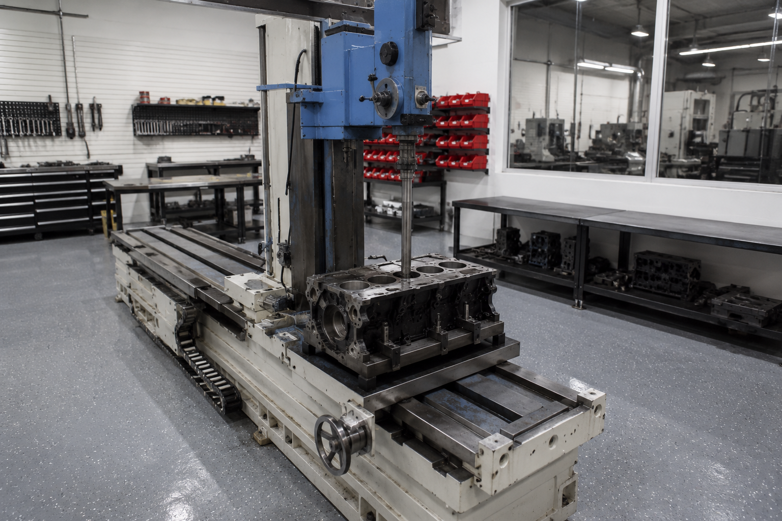 Line hone equipment in the machine shop