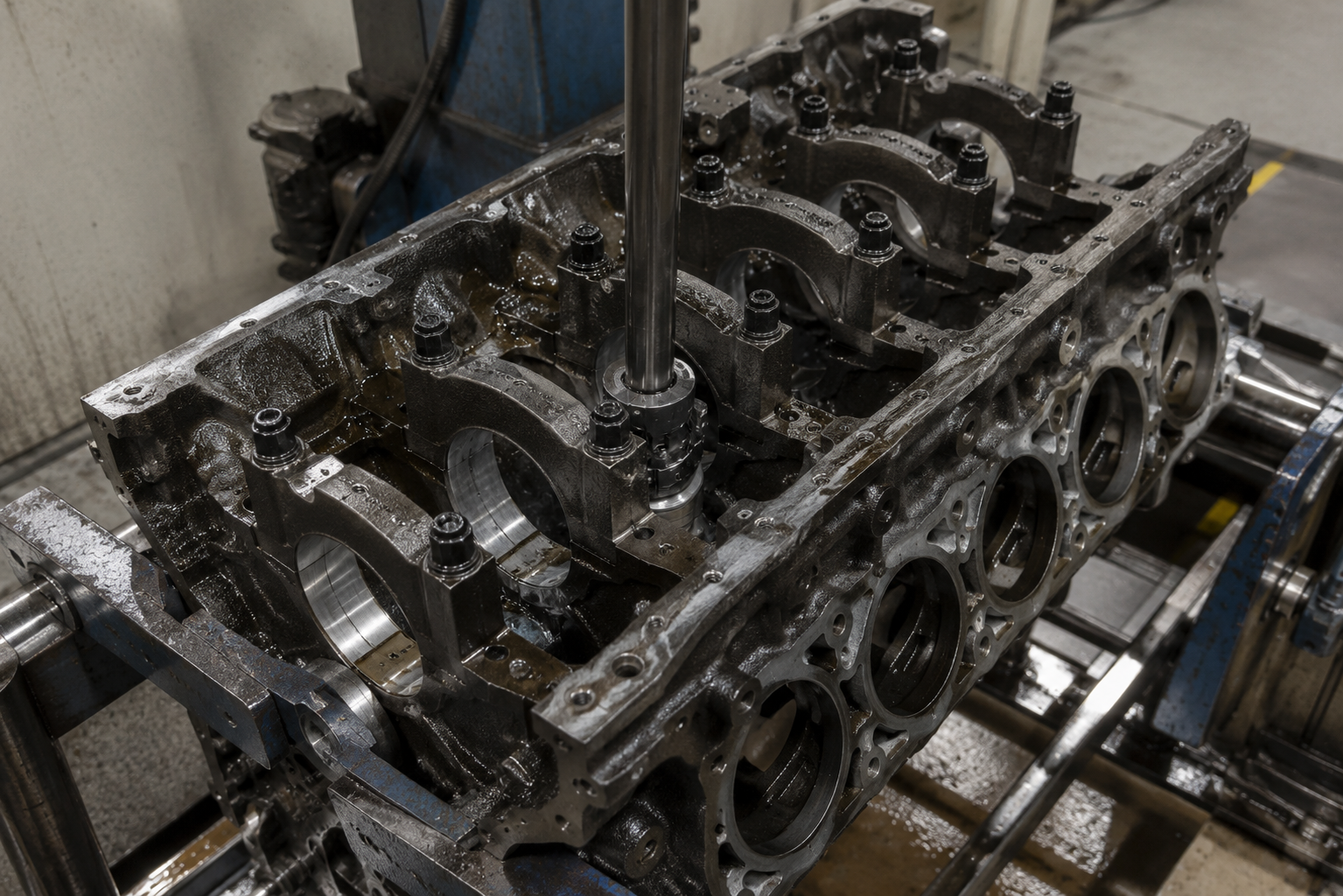 Engine block during line honing setup