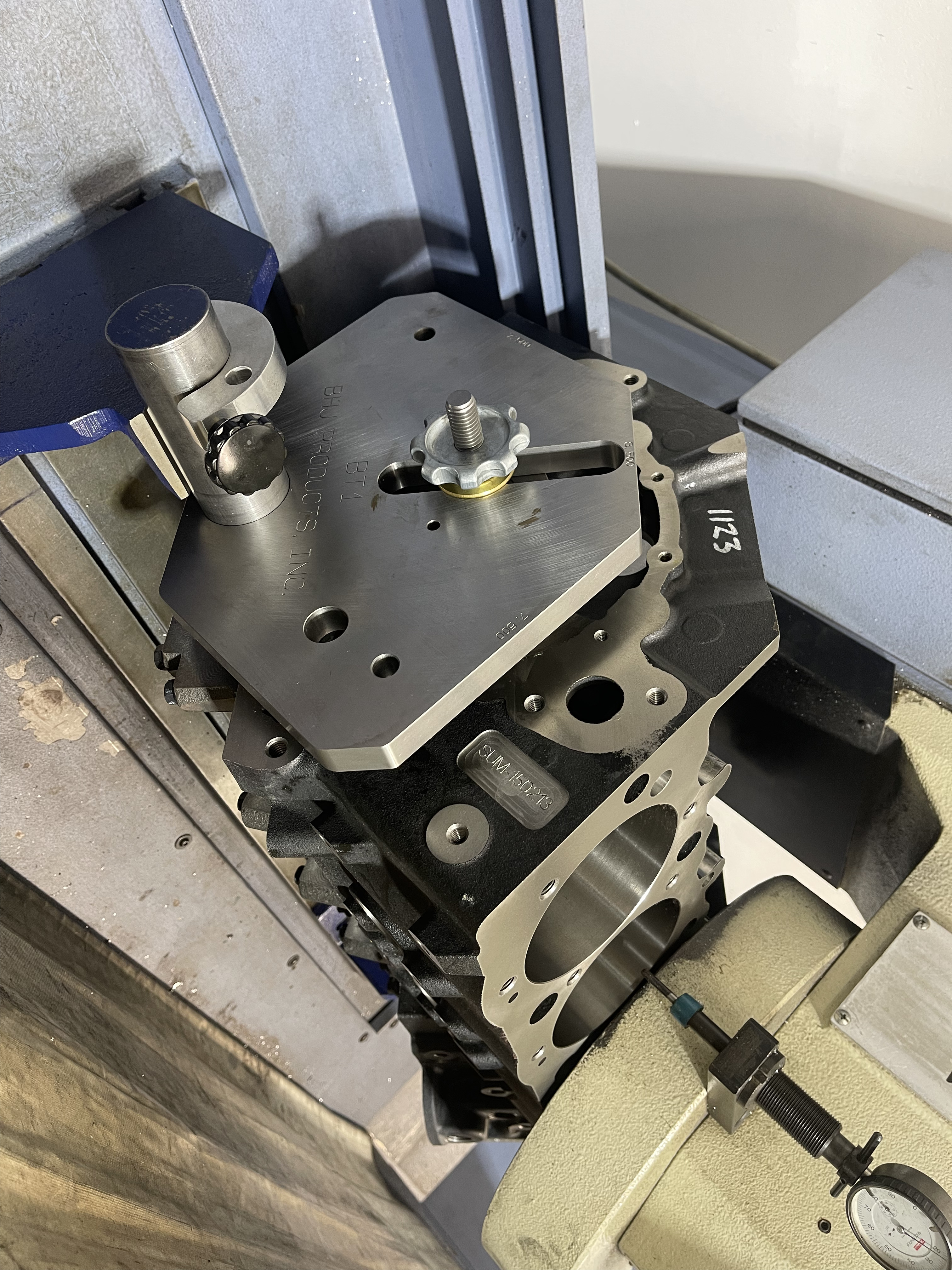 Precision machining on an engine block